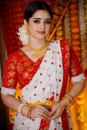 হাফসিল্ক জামদানী স্কিন প্রিন্ট শাড়ী